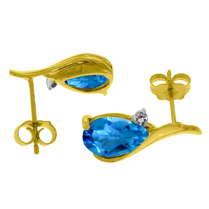 5.06 Carat 14K Solid Gold Stud Gemstone Earrings Diamond Blue Topaz