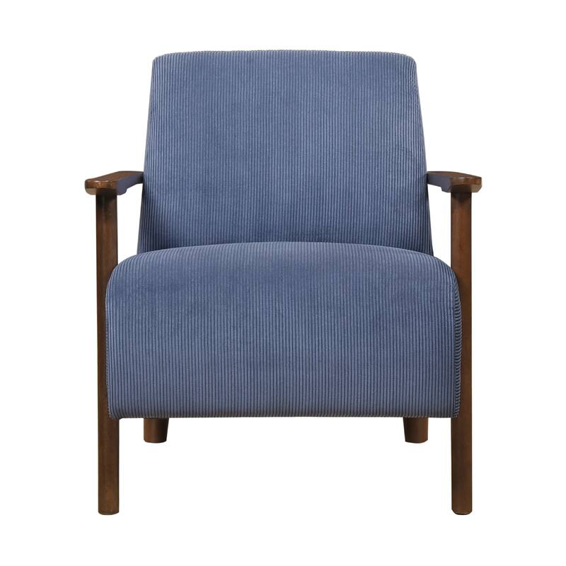 Bernie Accent Club Chair, Blue Corduroy, Dark Brown Solid Wood Frame