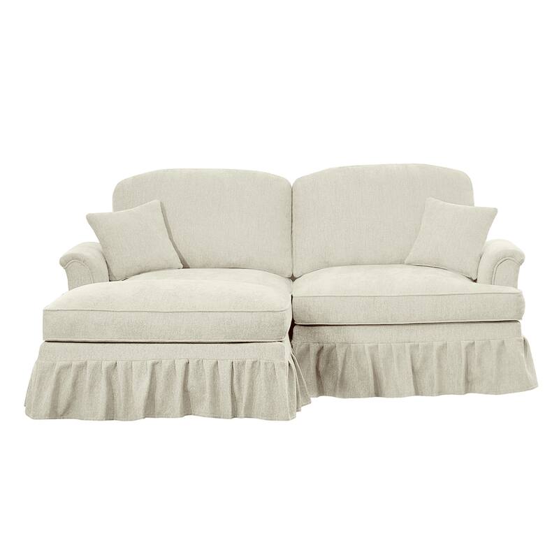 2-Seater L Shaped Sofa Couch, Lounge Sofa with Removable Ruffles Pleats Skirts, Loveseat Sofa with Movable Ottoman