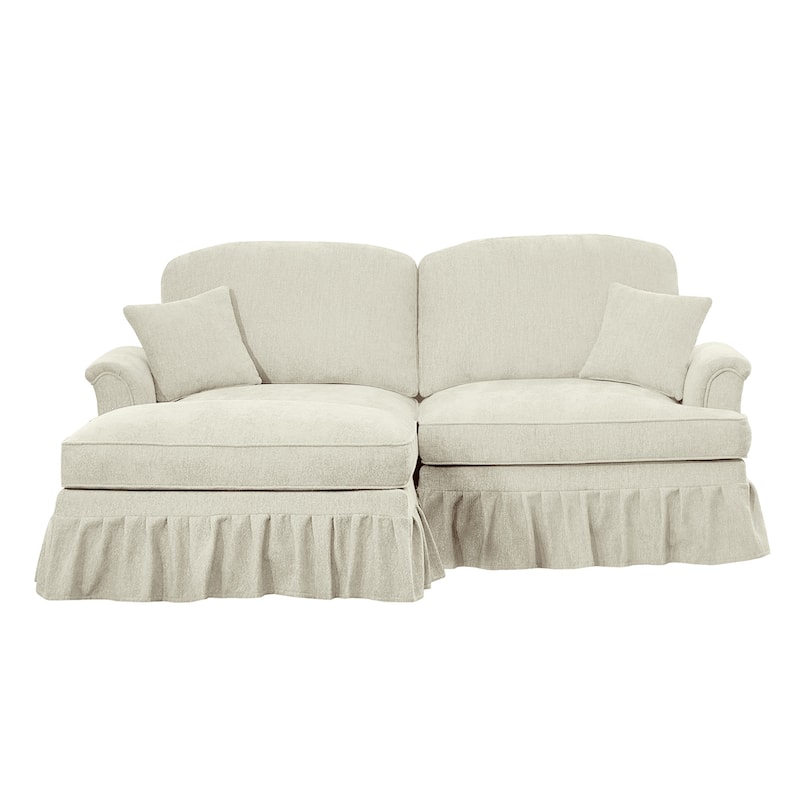 76.4" L Shaped 2-Seat Sectional Sofa, Chenille Couch with Ottoman, Flared Arms Loveseat with Removable Ruffles Pleats Skirts