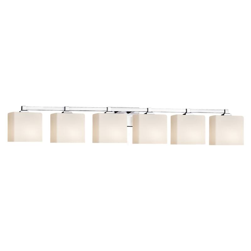 Justice Design Fusion Regency 6-light Polished Chrome Bath Bar, Opal Rectangle Shade - Silver