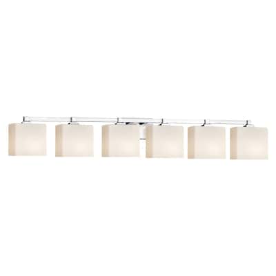 Justice Design Fusion Regency 6-light Polished Chrome Bath Bar, Opal Rectangle Shade - Silver