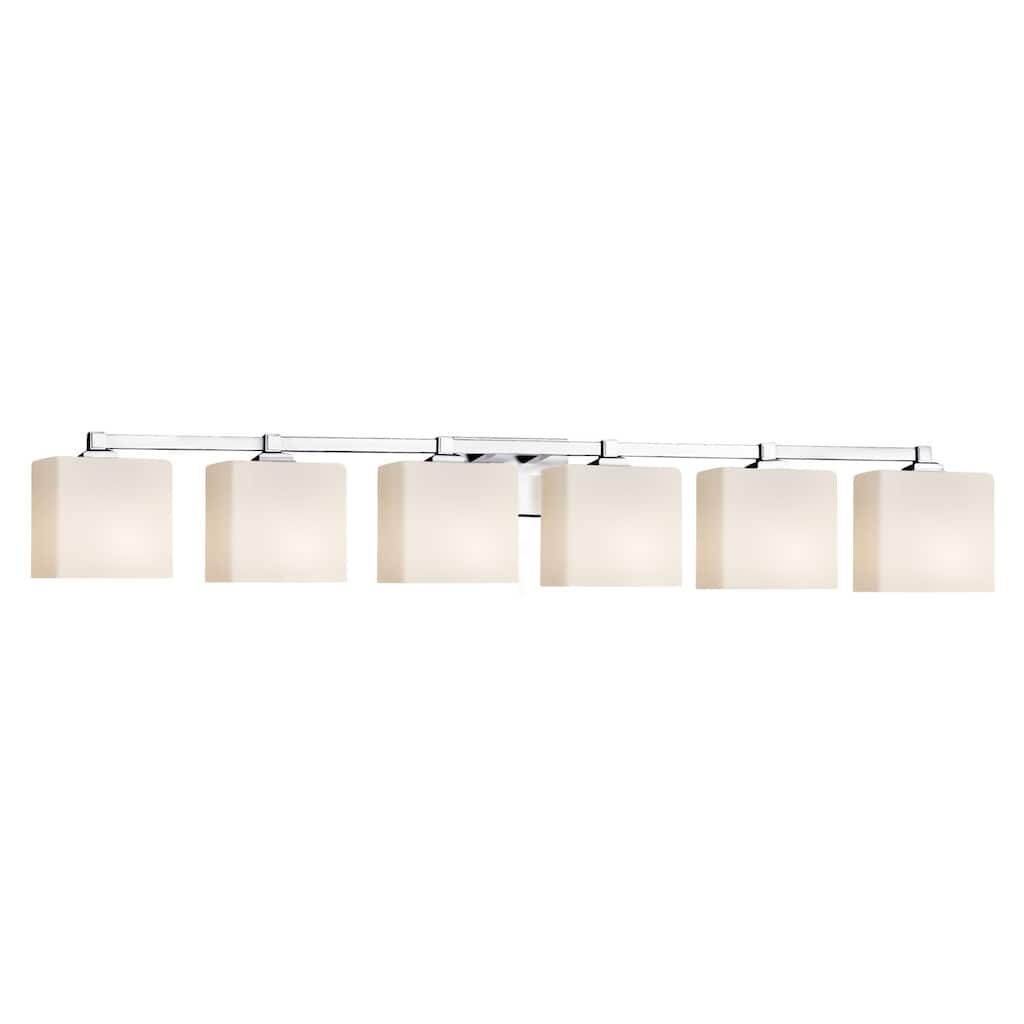Justice Design Fusion Regency 6-light Polished Chrome Bath Bar, Opal Rectangle Shade - Silver