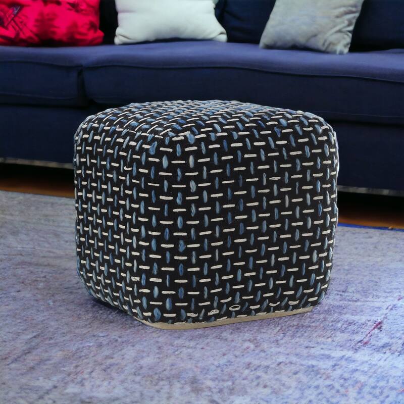 HomeRoots 16" Black Polyester Ottoman