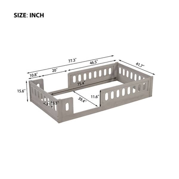 dimension image slide 0 of 2, Wood Twin Size Platform Bed with Semi-enclosed Fence