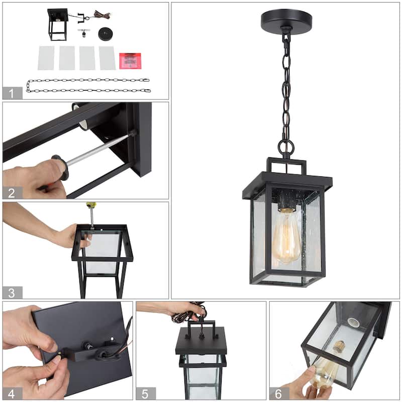 Modern 1-Light Black Outdoor Light Patio Exterior Hanging Lantern Pendant Lights - L 6"x W 6"x H 10.5"