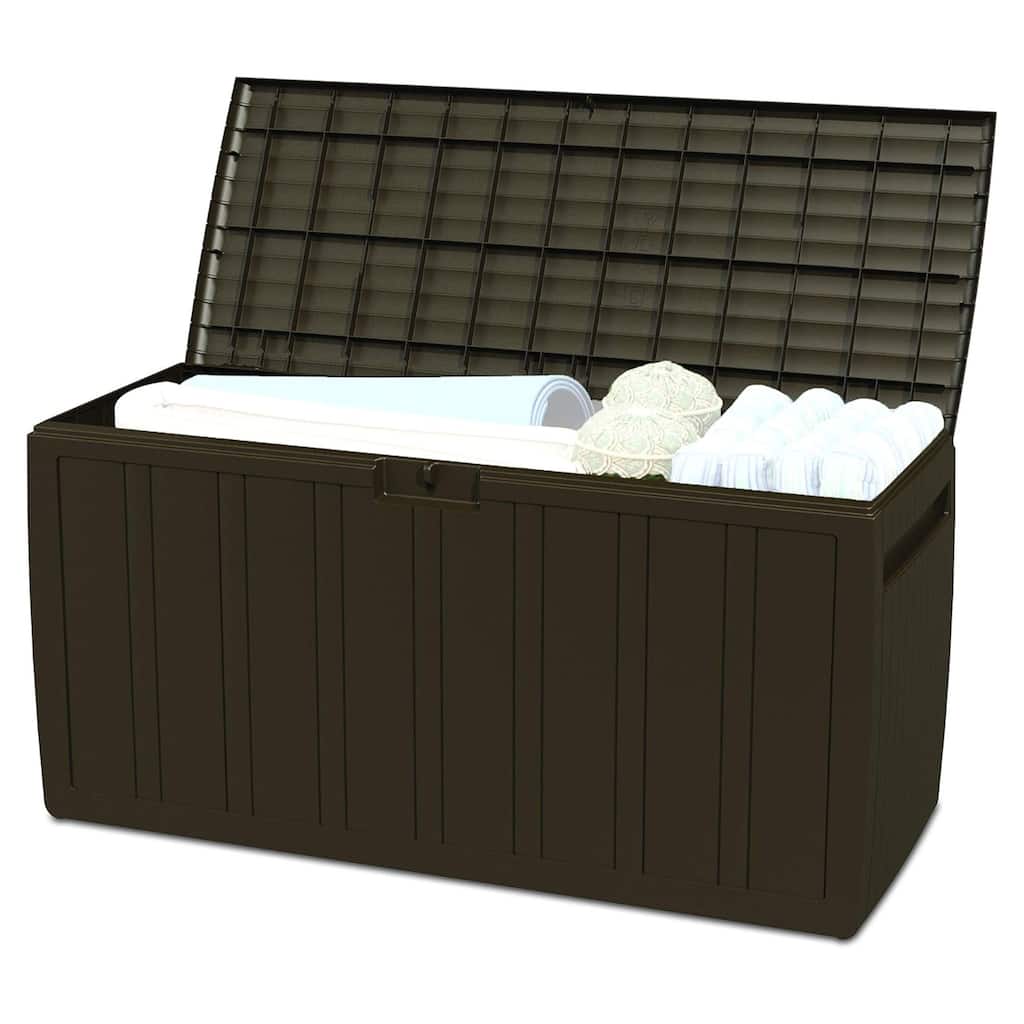 Ram Quality Products Outdoor Backyard Patio Storage Deck Box, 71 Gallon, Brown - 48 x 24 x 22.4 inches