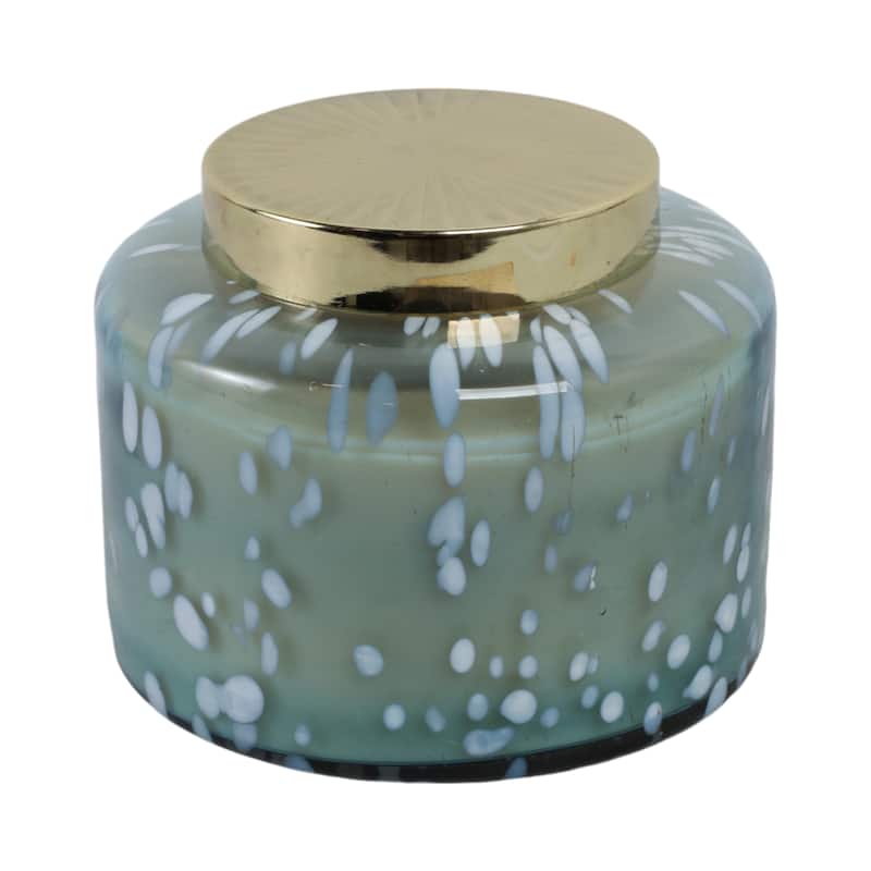 Decorative Glass Jar Candle with Metal Speckled Lid - 7" x 7" x 6" - Blue/ White