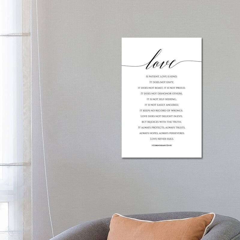 iCanvas "Love Is Patient, Love Is Kind, 1 Corinthians 13_4-8" by Eden Printables Canvas Print - 26x18x1.5