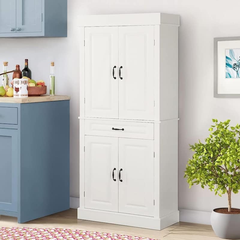 EROMMY 71'' Freestanding Kitchen Pantry Cabinet, Tall Storage Cabinet with Drawer and Adjustable Shelves, 2-Door Floor Cupboard
