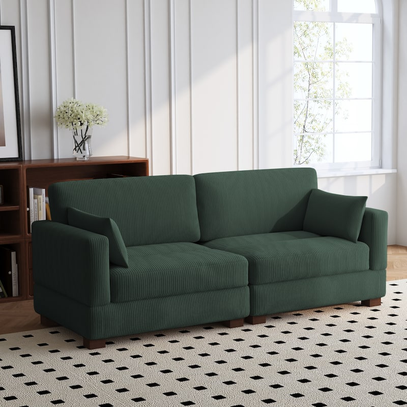 84.5″W Modern Corduroy Couch Modular Sofa - Single Sofa - Hunter Green