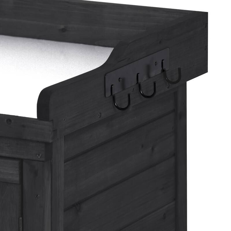 39" Potting Bench Table, Rustic Wood Workstation Storage Cabinet Garden Shed with 2-Tier Shelves and Side Hook