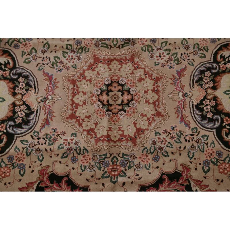 Hand Knotted Oriental 100% Wool Carpet Traditional Floral Brown Aubusson Area Rug - 8' 10'' X 6' 5''