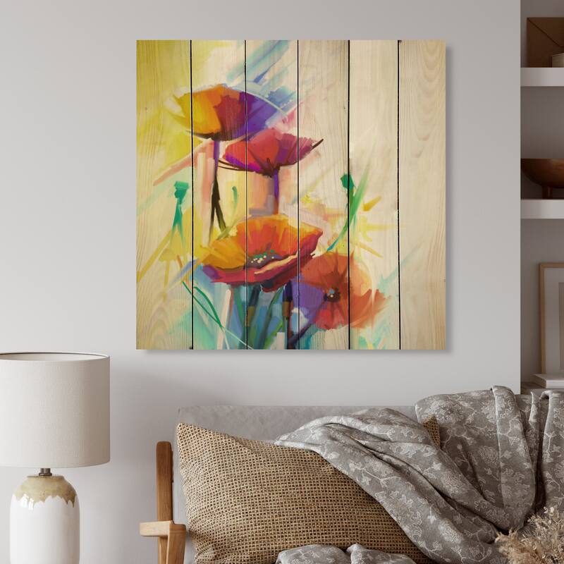 Designart 'Abstract Paintbrush Spring Flower Bouquet' Traditional Wood ...