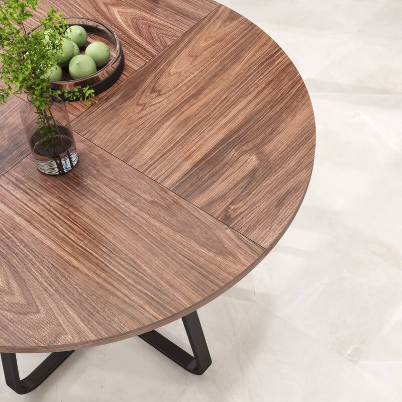 43.3" Round Dining Table for 4-6 People, MDF Wood Tabletop with Metal Legs, Modern Kitchen Table with X-Shaped Base