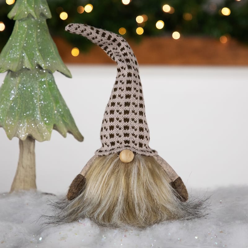Long Haired Standing Gnome Christmas Figure - 13" - Beige and Brown