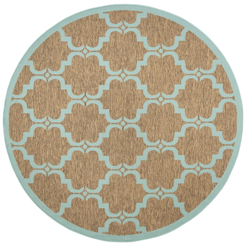 SAFAVIEH Courtyard Rozina Indoor/ Outdoor Waterproof Patio Backyard Rug - 6'7" Round - Brown/Aqua