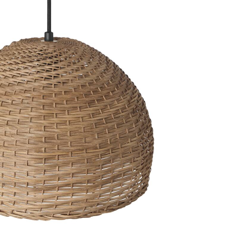 Calypso Metal and Handwoven Wicker Dome Ceiling Light - 15.0"L x 15.0"W x 10.0"H