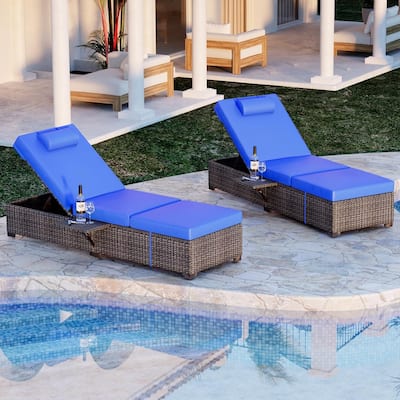Patio Lounge Chairs with Foldable Tabletop and Adjustable Backrest Set of 2
