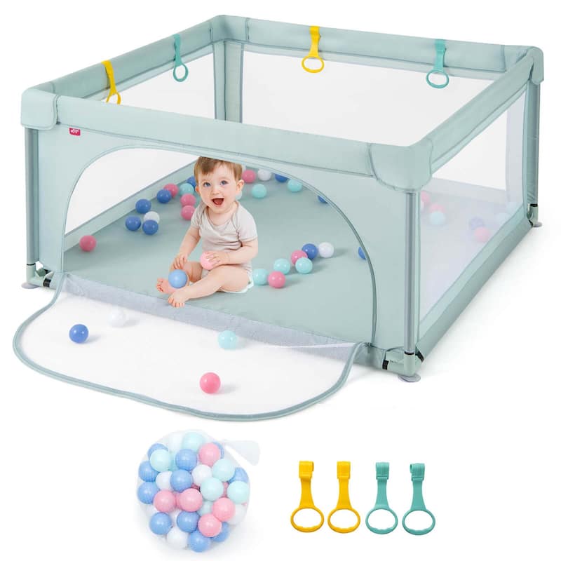 Costway Baby Playpen Infant Large Safety Play Center Yard w/ 50 Ocean - See Details - Light Blue