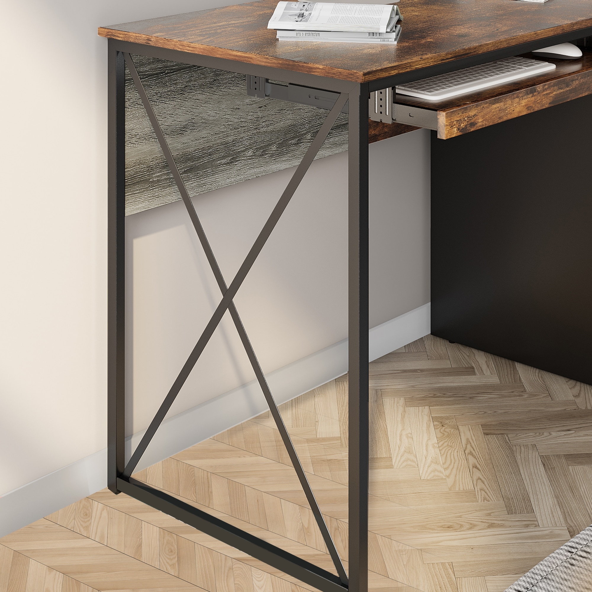 Industrial desk deals with keyboard tray