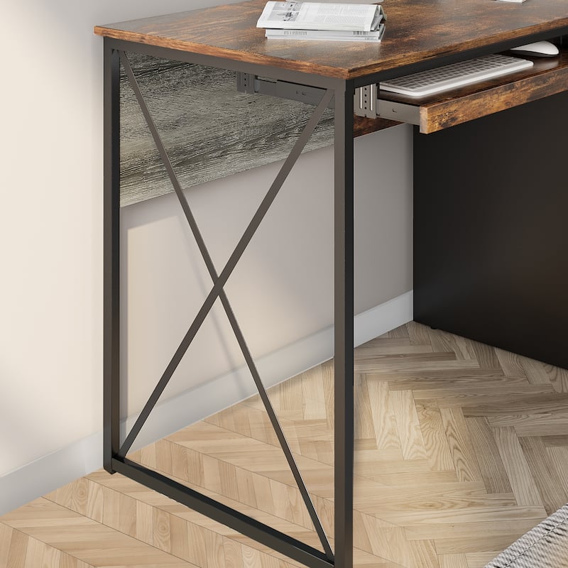 55 inch Computer Desk with Keyboard Tray and Storage Drawers