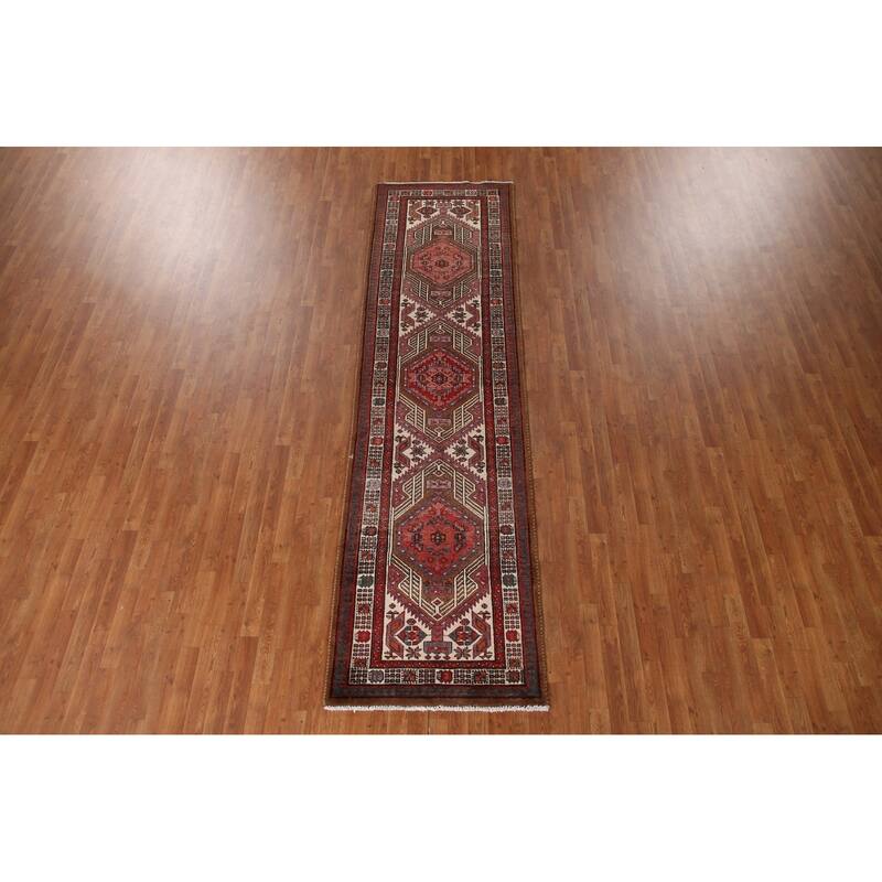 Ardebil Persian Vintage Runner Rug Hallway Handmade Wool Carpet - 3'2"x 11'5"