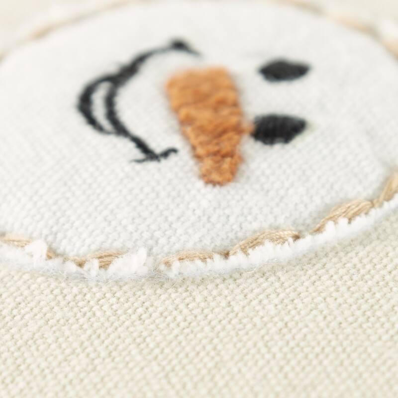 HomeRoots 14" X 20" Beige and White Christmas Cotton Pillow With Applique, Embroidery Edges