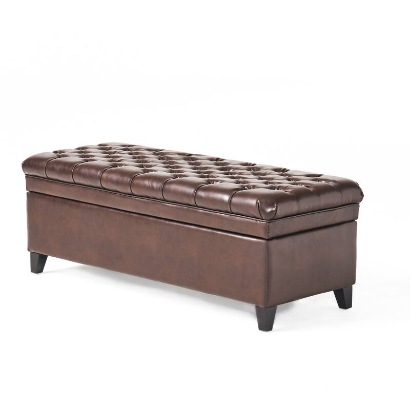 Faux Leather Storage Ottoman Bench, Rectangular Ottoman with Storage, Bedroom End of Bed Foot Stool, Entryway Ottoman Footrest