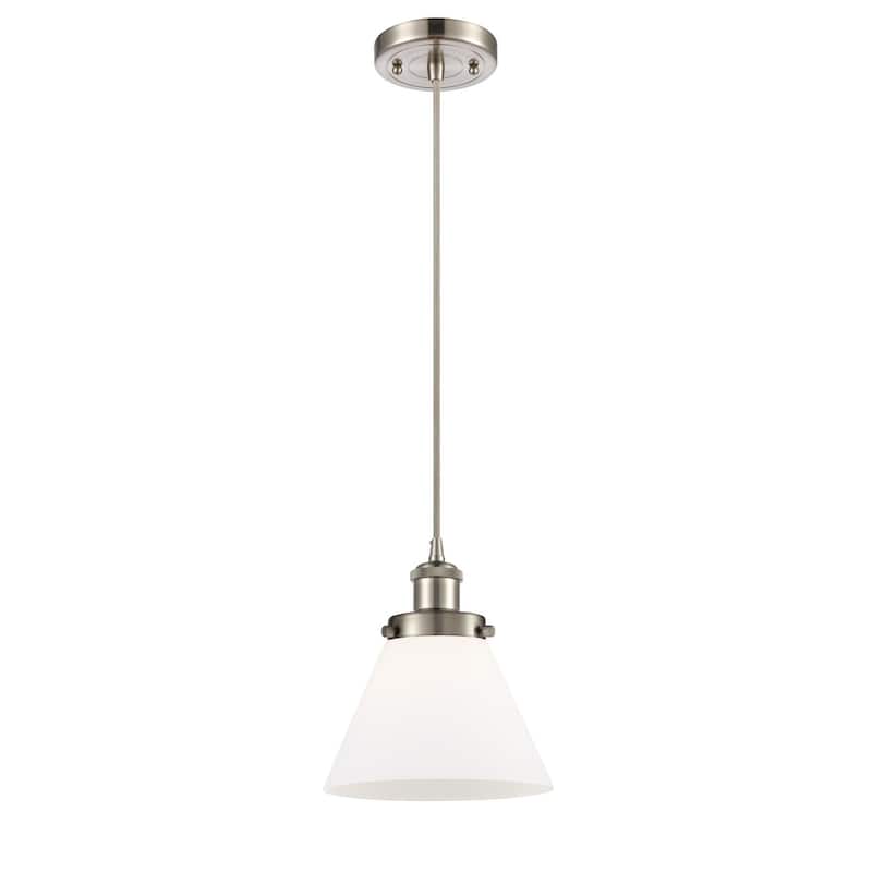 Innovations Lighting Large Cone 8" Wide Mini Pendant - Cord Hung - Brushed Satin Nickel / Matte White