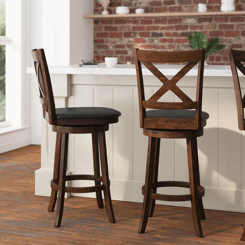 Modern Ladderback Wooden Upholstered Swivel Barstool