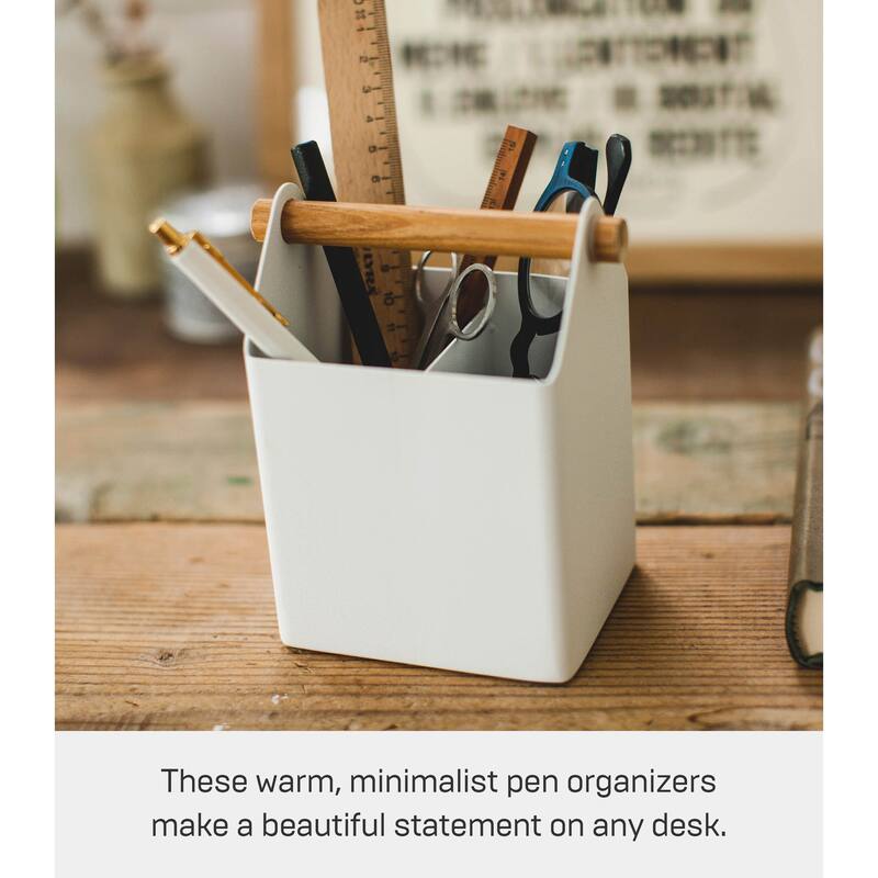 Yamazaki Home Tosca Desk Organizer - Stationary Holder For Office & School Supplies - Pens - Steel + Wood