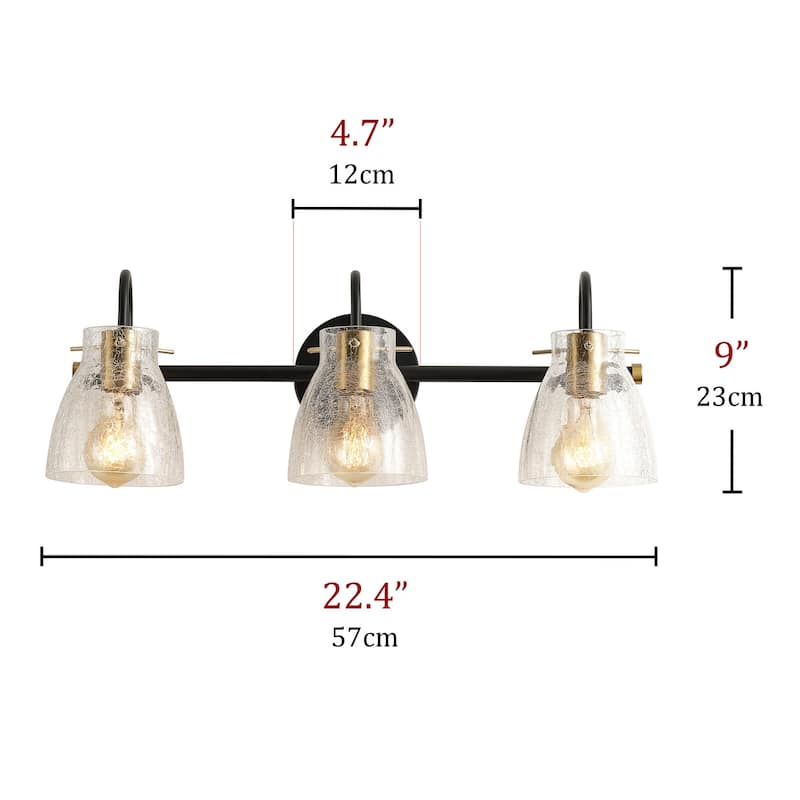 Industrial Matte Black Bathroom Vanity Light with Cracked Craft Glass Shade