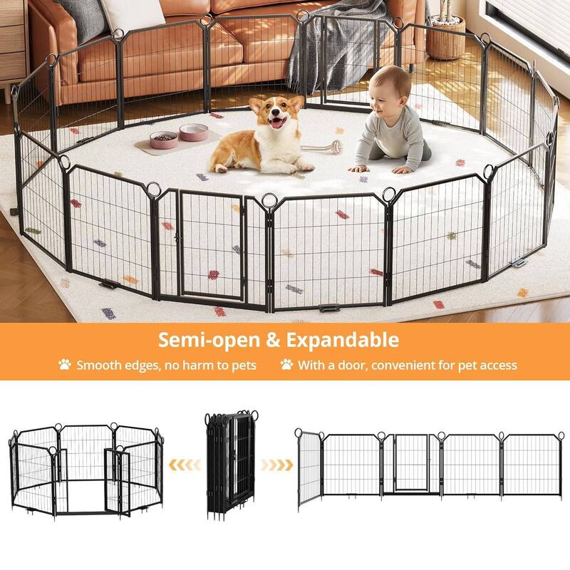 12 Panels 40 Inch Portable Dog Playpen and Pet Fence Indoor and Outdoor - 12 Pcs