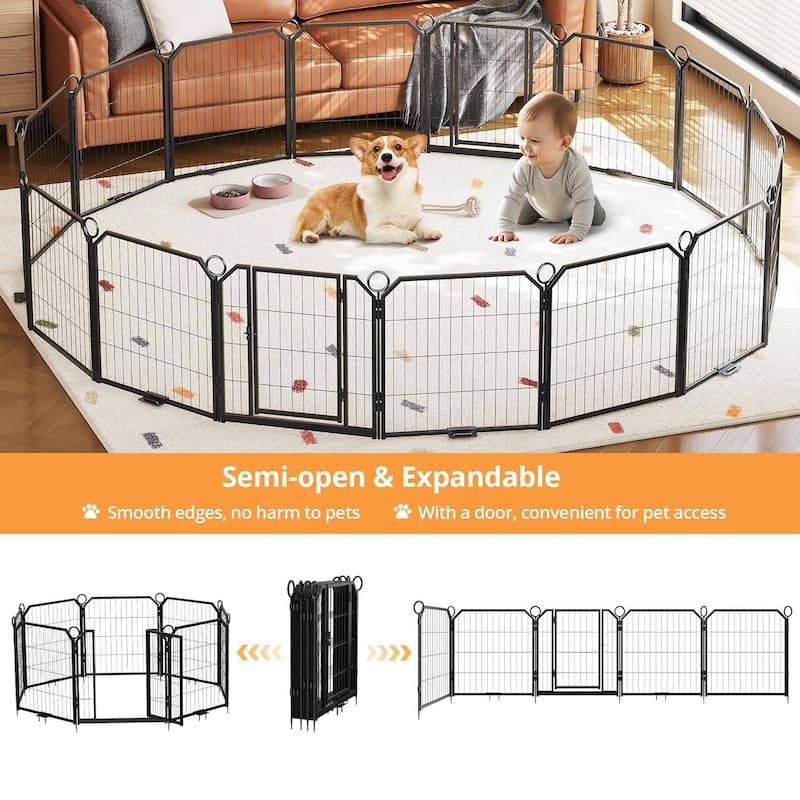 16 Panels 40 Inch Portable Dog Playpen and Pet Fence Indoor and Outdoor - 16 Pcs