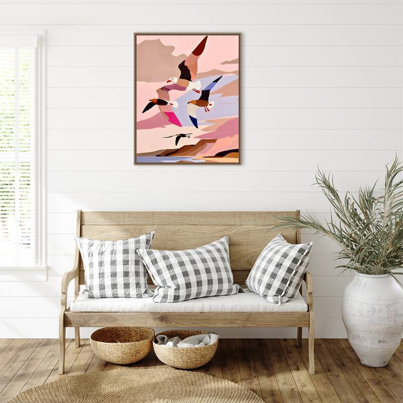 Soaring Silhouette Seagulls by Uma Gokhale Framed Canvas Wall Art
