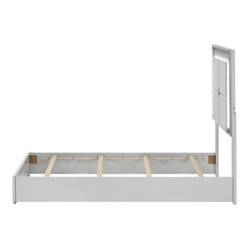 Furniture of America Roon Modern White Wood Panel Bed with LED on Headboard