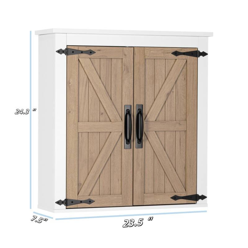 COSTARS Farmhouse Bathroom Wall Cabinet Over Toilet, Wood Grain Medicine Cabinet Organizer with Barn Doors & Adjustable Shelves
