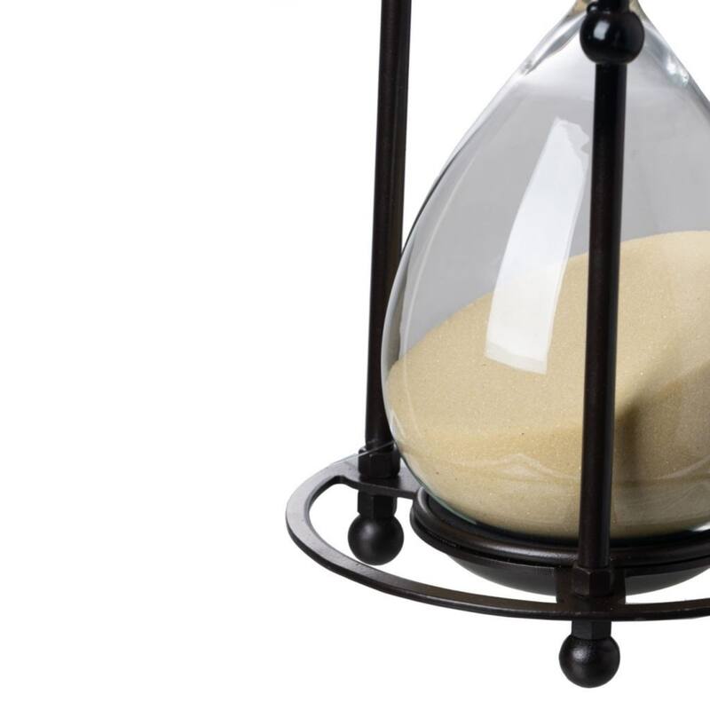 13" Black and Beige Tan Hour Glass In Stand