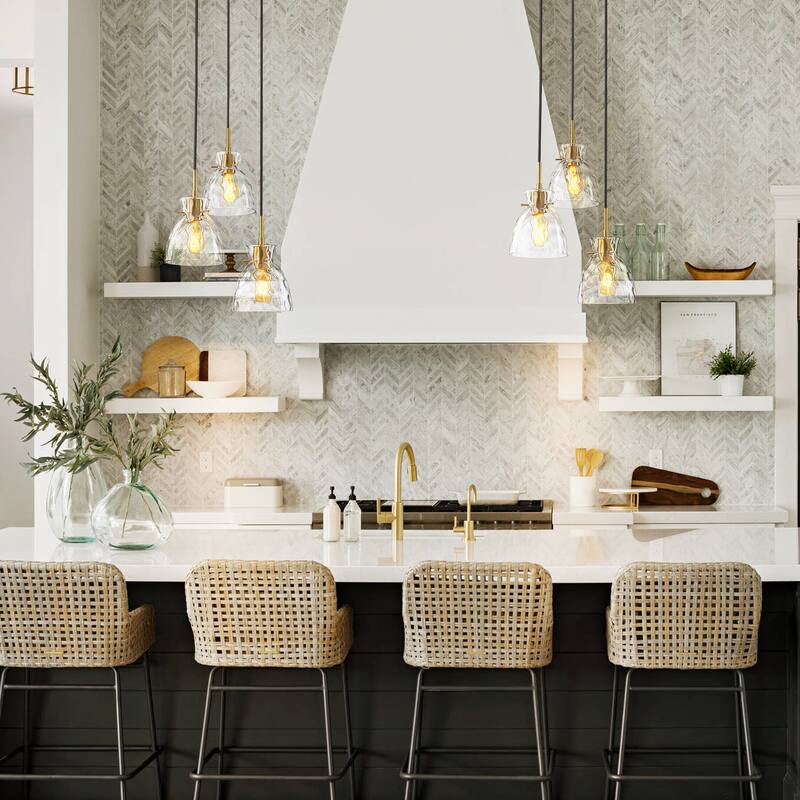 Picture of 1/3/5-Light Modern Black & Gold Textured Glass Pendant Light ...