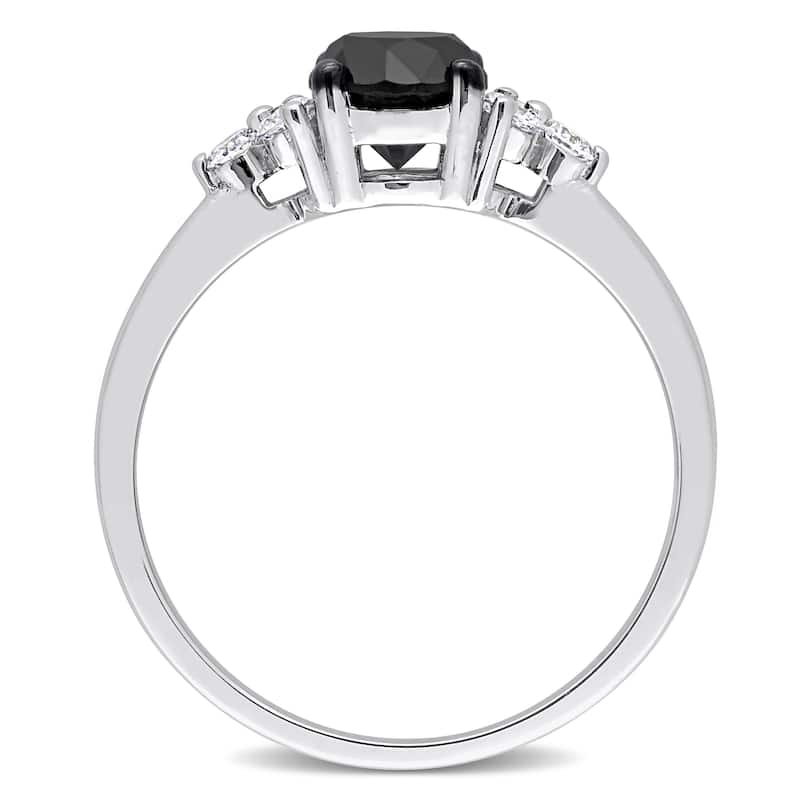 Miadora 1-1/5ct TDW Black and White Diamond Solitaire Ring in 10k Black Rhodium-Plated White Gold