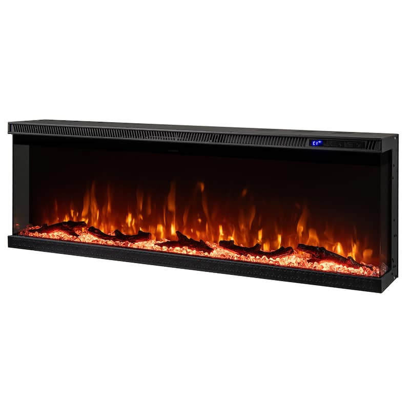 Black 3-Sided Electric Fireplace with Remote and Panoramic Tempered Glass Flames 5000 BTU Heater - 50-Inch
