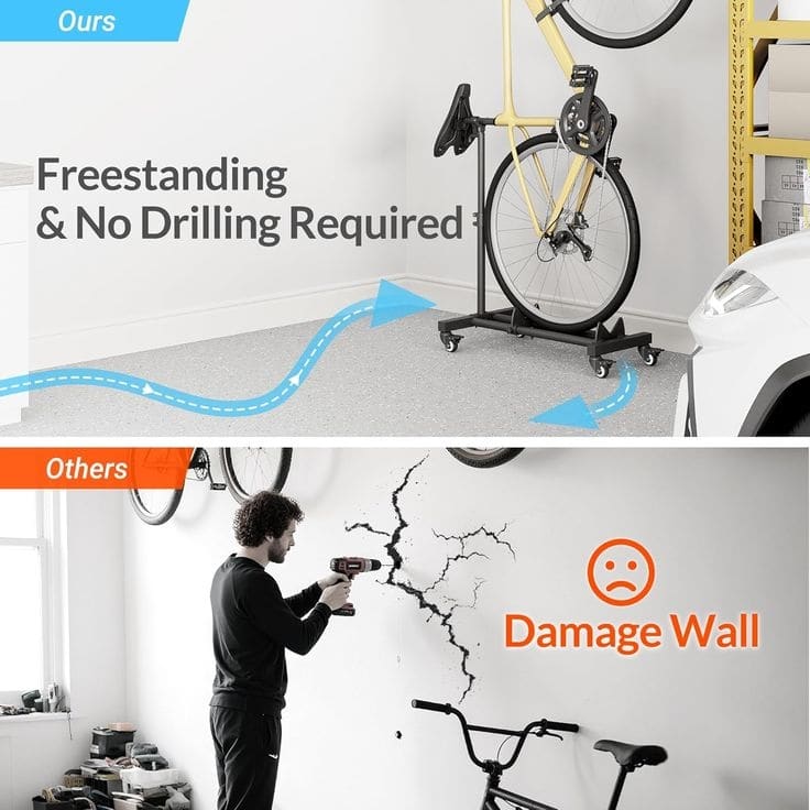 Sttoraboks Vertical Rolling Bike Stand, Adjustable, Space-Saving Indoor Storage, Up to 4" Wheel Width, Garage, Apartment