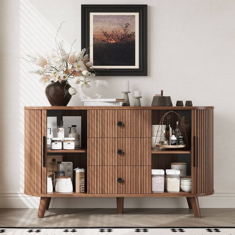 Meyreso Fluted Sideboard Buffet Cabinet with Storage
