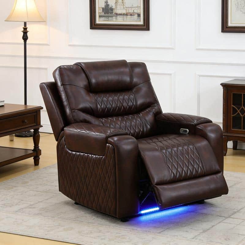Power Recliner Chair with LED Lighting and Quilted Design