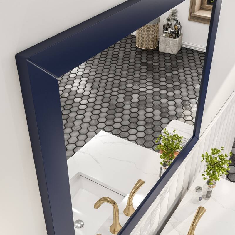 Eviva Acclaim 36" x 30" Rectangular Blue Wooden Framed Mirror - 36X30