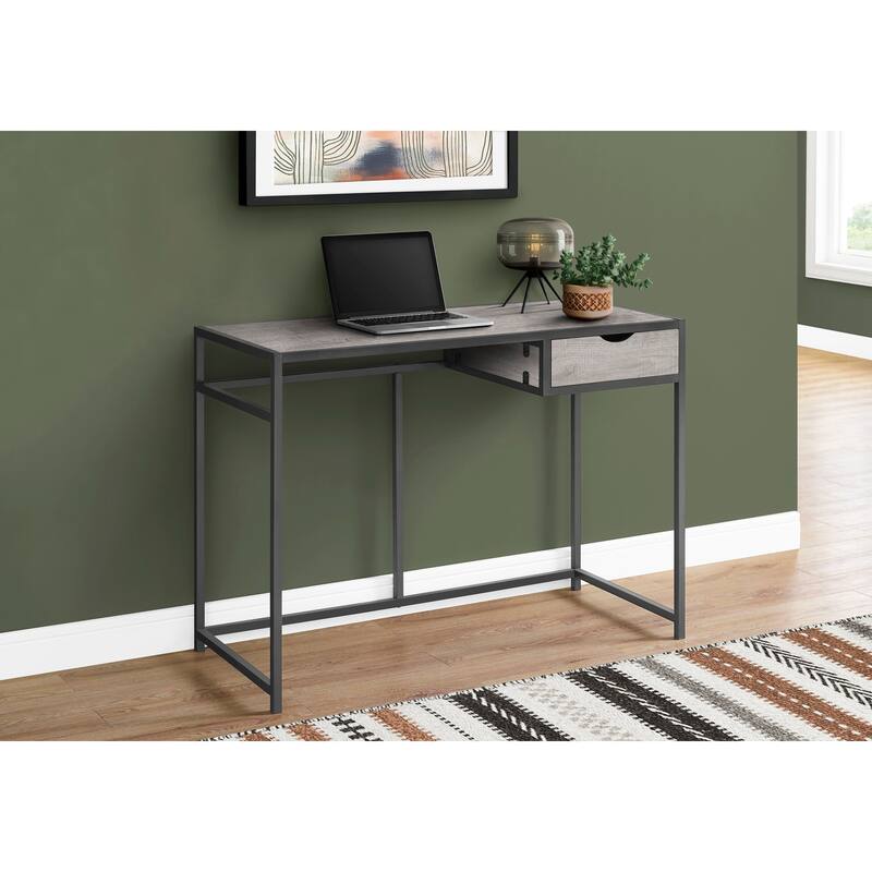 Compact Computer Desk with Small Storage Drawer - Grey+Black