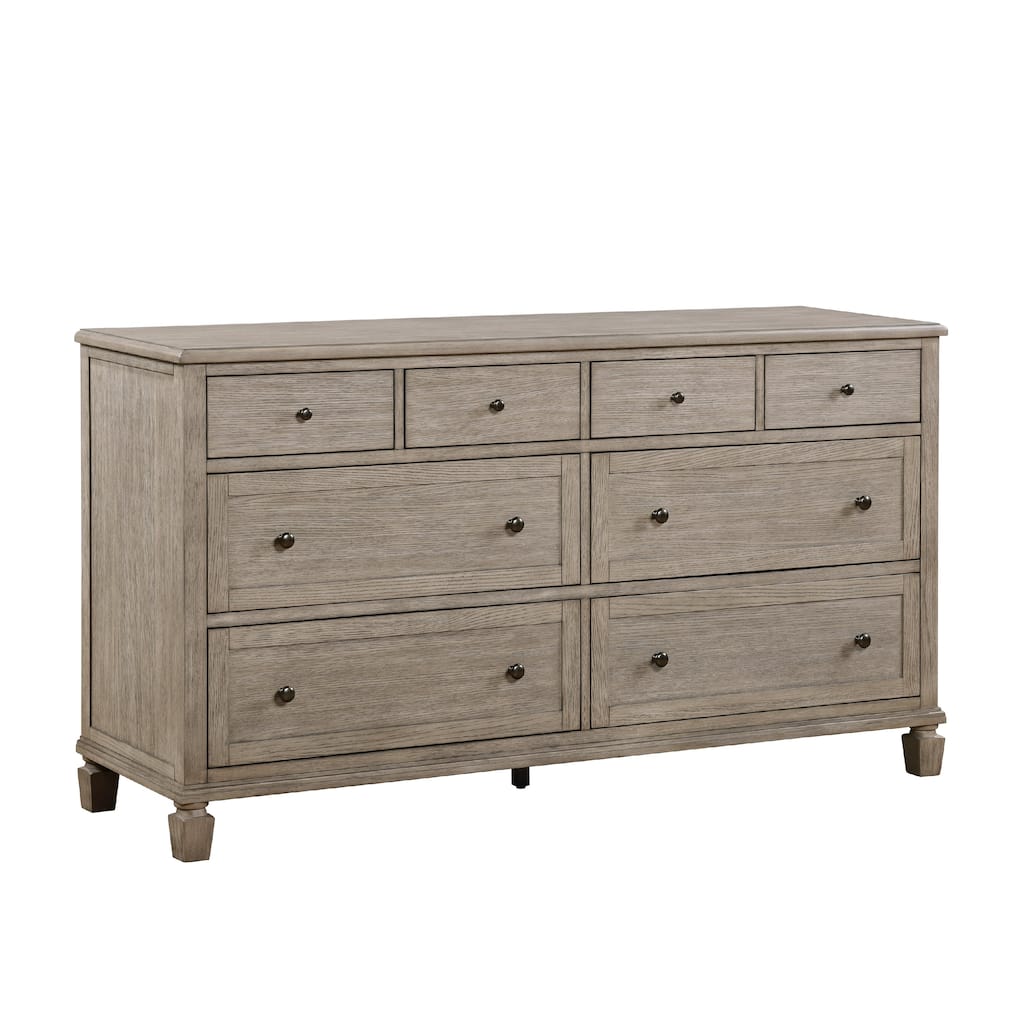 Cely Dresser, 66 Inch, 8 Drawers, Gray Oak Veneer, Nickel Tone Knobs