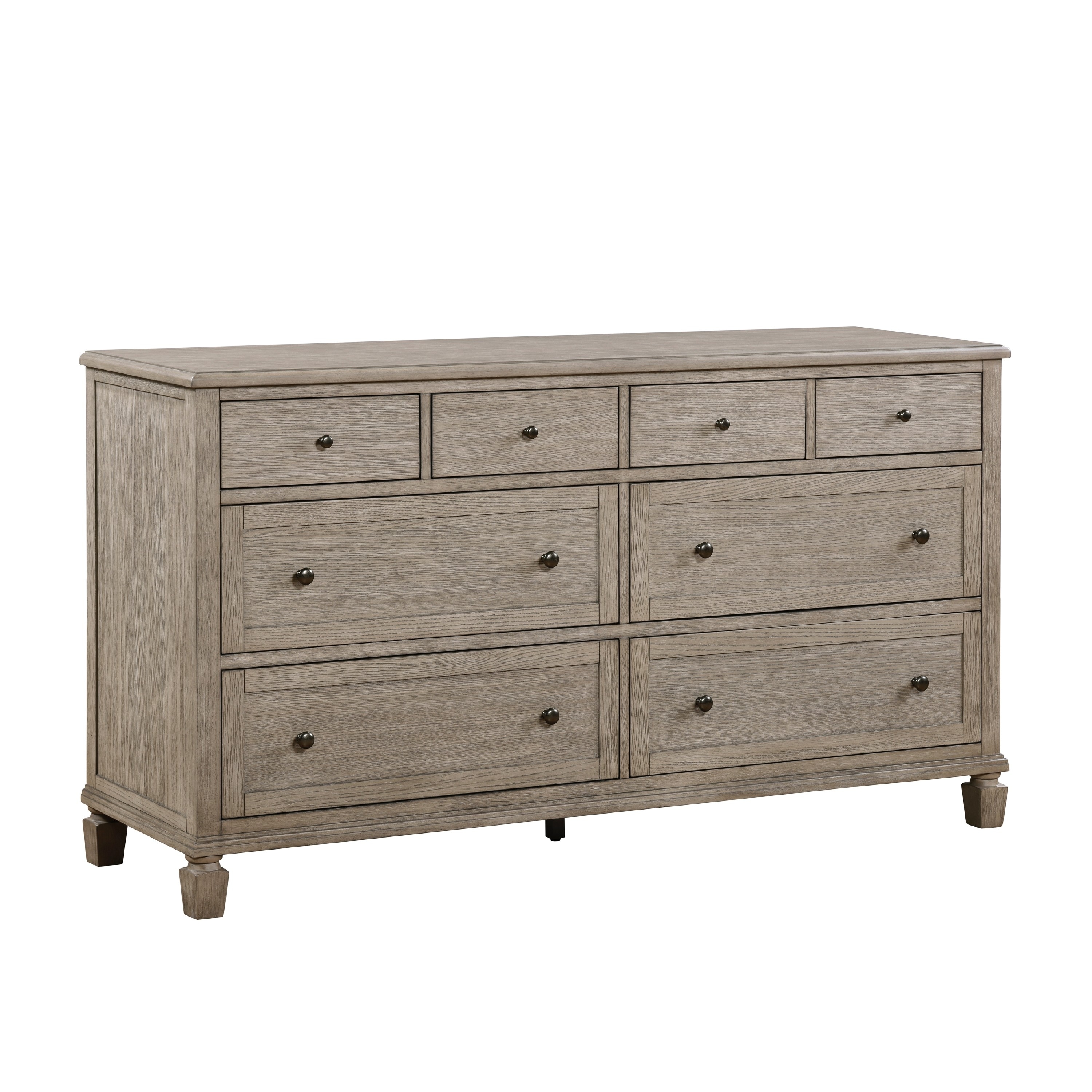 Cely Dresser, 66 Inch, 8 Drawers, Gray Oak Veneer, Nickel Tone Knobs