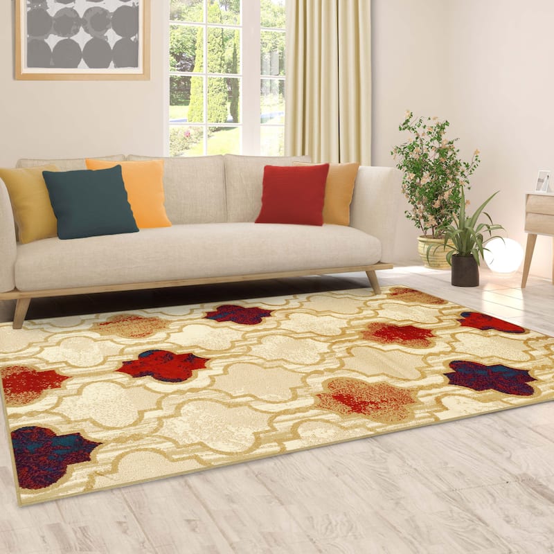 Superior Viking Contemporary Geometric Trellis Indoor Runner or Area Rug - 4' x 6' - Beige